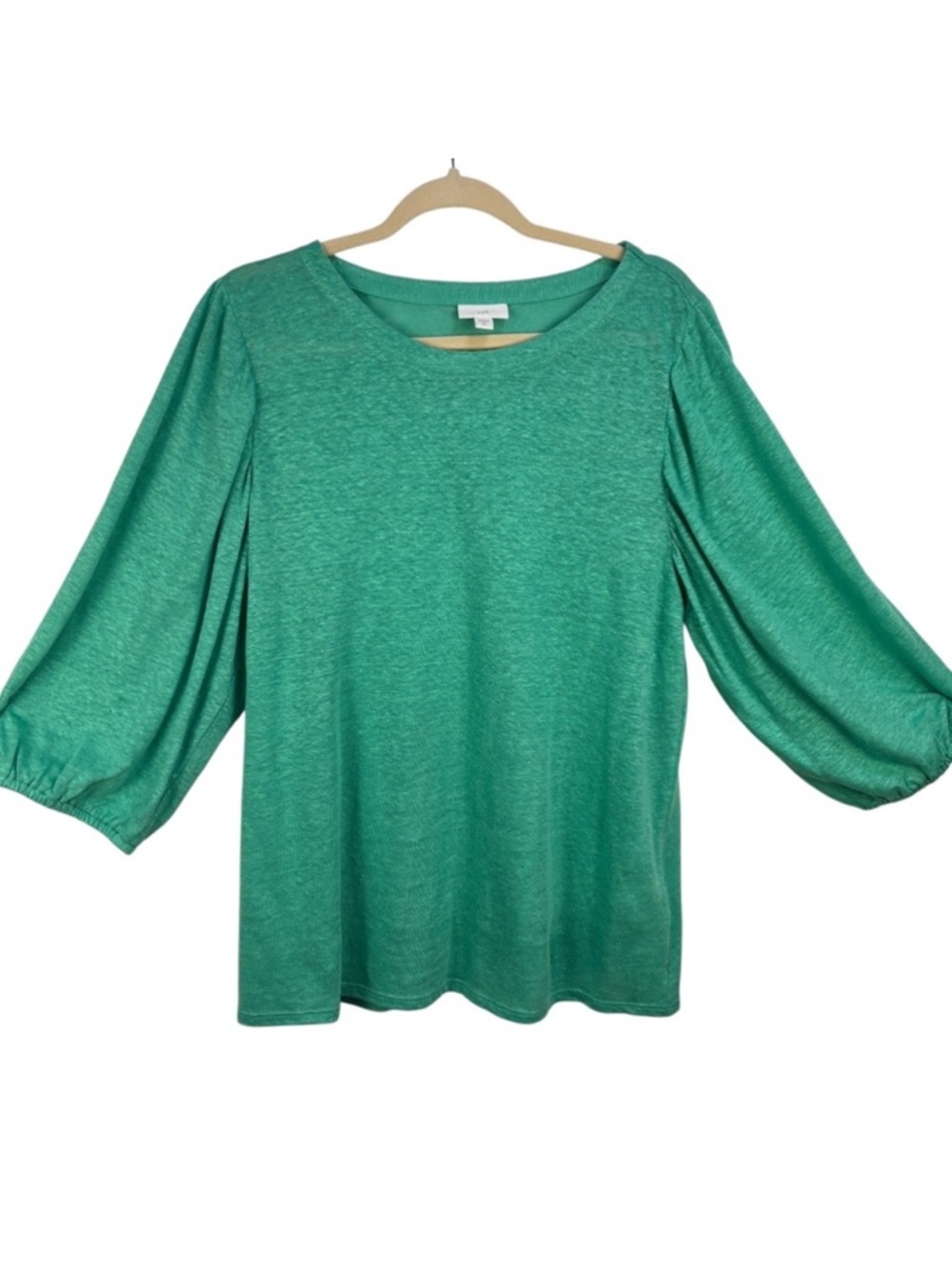 J. Jill Linen 3/4 Puff Sleeve Scoop Neck Top Ocean Green Size Medium Tall